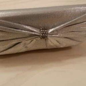 Silver shimmer clutch purse with chain
